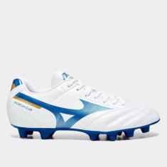 Chuteira Campo Mizuno Morelia Club Unissex, Branco, Azul, 43