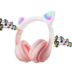 Fone Headset Gatinho Com Fio Orelha Led Para Criança Meninas