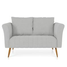 Namoradeira 02 Lugares Marilia Linho Cinza Claro A05 Pés Palito Castanho