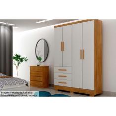 Guarda Roupa Solteiro Encant-Berlim 3 Portas de Abrir 3 Gavetas MDP Cumaru-Fendi Móveis Novo Horizonte