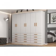 Guarda Roupa Guarda Roupa New Mônaco 6 Portas 12 Gavetas MDP Laca Fosco Branco Evidência Móveis