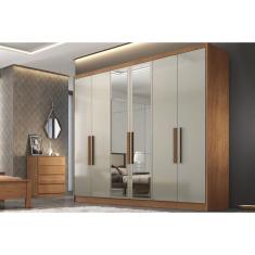 Guarda Roupa Casal Rizon-Linea Plus 6 Portas de Bater 4 Gavetas MDF com Espelho Cumaru-Fendi 25 Novo Horizonte
