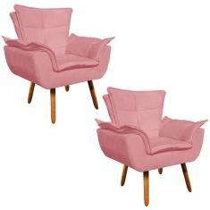 Kit 2 Poltronas Decorativas Opla Suede Rosa Ibiza