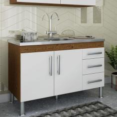 Balcão para Cozinha 2 Portas 3 Gavetas Nairobi Espresso Móveis Amêndoa/Branco