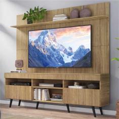 Rack com Painel TV 65&quot; Madri Multimóveis Rustic com Prateleira e Pés Retrô Preto