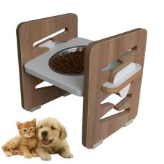 Comedouro Elevado Pet MDF Cães e Gatos Zig Zag Regulagem de altura - Inox