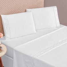 Jogo De Cama 300 Fios Bordado King Infinity 04 Peças - Branco