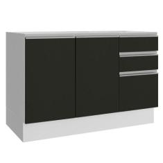 Balcão de Pia Armário de Cozinha 2 Portas e 3 Gavetas Branco/Preto Gla