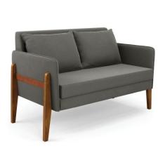 Namoradeira 2 Lugares Lana Suede Grafite Base De Madeira - D'rossi - D