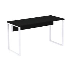 Mesa Escritório P25 TUB Pandin 134 cm (Larg) Tampo MDP Preto Pé Aço Tubular Branco