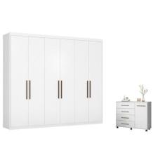 Conjunto Quarto Guarda Roupa e Comoda Caroline Branco - CasaH