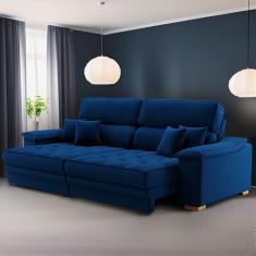 Sofá 3 Lugares Retrátil e Reclinável Pascal Linho Azul Marinho