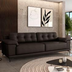 Sofá Living 4 lugares 252cm Agostino Pés Design em Ferro Couro Marrom G52 - Gran Belo