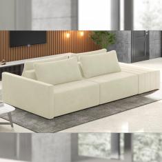 Sofá Ilha Modulado Milos 232cm Puff Lateral Veludo Bege G33 - Gran Belo