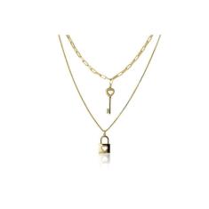 Colar Duplo Com Corrente Cartier E Pingente De Chave Folheado Em Ouro 18k