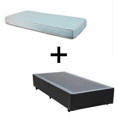 Cama Box Solteiro 88 Tecido Sintético Preto Com Colchão Roma Espuma D45 Bege 54x88x188