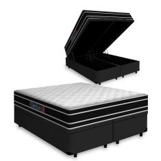 Cama Box Baú Queen + Colchão De Espuma D33 - Castor - Black White Double Face 158x198x69cm