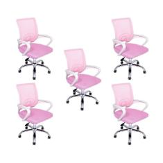 Kit 5 Cadeiras De Escritório Begonia Tela Mesh Ergonômica Rosa
