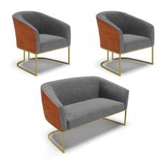 Namoradeira 2 Poltronas Industrial Dourado Stella Noz/Linho Grafit D03 - D`Rossi