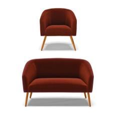 Kit 1 Sofá Namoradeira E 1 Poltrona Stella Bouclê Terra Pés Palito Castanho - D`rossi