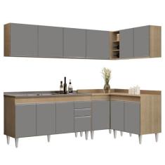 Armário de Cozinha Modulado de Canto 6 Peças CP33 com Pia Inox Castanh