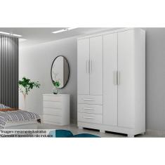 Guarda Roupa Solteiro 4 Portas e 3 Gavetas c/ Pés Encant/Berlim Branco - Novo Horizonte