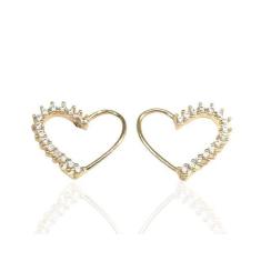 Brinco de ouro 18k Coração Com Pedras - Elegancy Joias