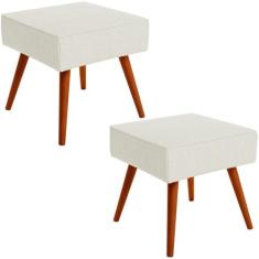 Kit 02 Puffs Banqueta Decorativa Com Pés Palito Lívia W01 Linho Champa