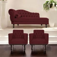 Kit Diva Recamier Diana 160cm Lado Direito e 02 Poltronas Classic Sued
