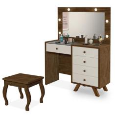 Penteadeira Camarim com espelho banqueta LED Luapa Luna - Malbec/OFF W