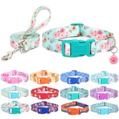 SLZZ Conjunto de coleira de cachorro com suporte para airtag - Coleiras para cães machos, fêmeas, meninos, meninas, filhotes, PP, pequeno, médio, grande, cães, caminhada, corrida, treinamento - flor