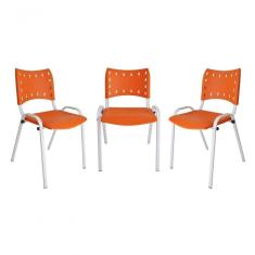 Kit 3 Cadeiras Iso Para Escola Escritório Comércio Laranja Base Branca
