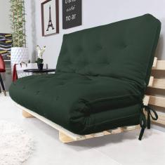 Sofa Cama Casal Futon Oriental Verde Militar Com Madeira Maciça