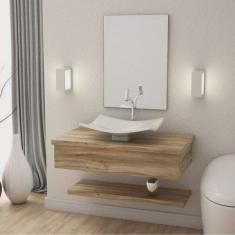 Bancada para Banheiro 80cm com Cuba Folha F44 e Prateleira 805W Metrópole