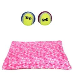 Kit Para Cães E Gatos - 1 Colchonete M E 1 Bola Tênis Rosa - Nica pet