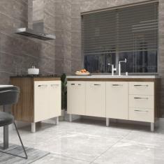 Balcão Cozinha Gabinete Para Pia 138 cm Carine e Balcão Fran Para Cook