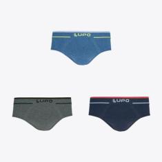 Kit 3 Cuecas Slip Lupo Fio Texturizado Sortidos 00624-003, Azul, Cinza