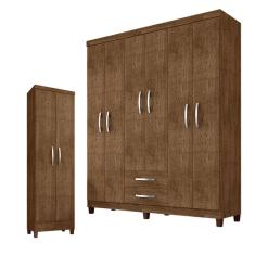 Kit Guarda Roupa Casal Módena 6 Portas 2 Gavetas MDP Malbec + Armário Multiuso Recife Malbec