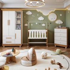 Quarto de Bebê Completo com Cômoda, Mini Berço e Guarda Roupas Lila - 