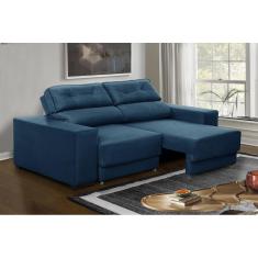 Sofá Retrátil e Reclinável 1,80m 3 Lugares Nubia Suede Azul Madelina Decor