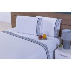 Jogo De Lençol Cama Viúva 100% Algodão 200 Fio 4 Peças Azul