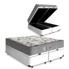 Cama Box Baú Casal Bipartido - Tecido Sintético Branco   Colchão De Molas Ensacadas - Probel - Evolution 138cm