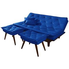 Sofá Cama Caribe 3 Lugares Com 2 Banquetas Revestimento Courino Sintetico