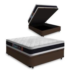 Cama Box Baú Casal + Colchão Espuma D45 Castor Black White Double Face 138x188x69cm