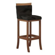 Banqueta Média Encosto Estofado 38 x 92 Cm Paris Madeira Maciça Castanho Suede Preto CCS