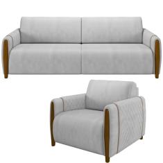 Kit Sofá 03 Lugares 223Cm Com Poltrona M03 Cinza
