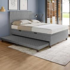 Base Cama Baú Casal com Cama Auxiliar c/colchão conjugado Veludo SkyBox