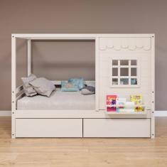 Cama Casinha Reta com 02 Gavetas Madeira Maciça Branco Housin