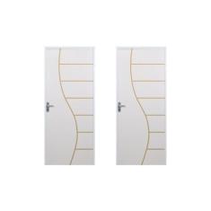 2 Kits Porta de Madeira Decorada 215x85cm com Batente de Aço 06cm Cantareira Branco