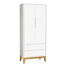 Guarda-Roupa Retrô Square 2 Portas com Pés em Madeira - Branco